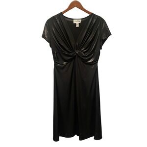 Joseph Ribkoff Black Metallic Snake Print Knot V Neck Short Sleeve Dress Size 14